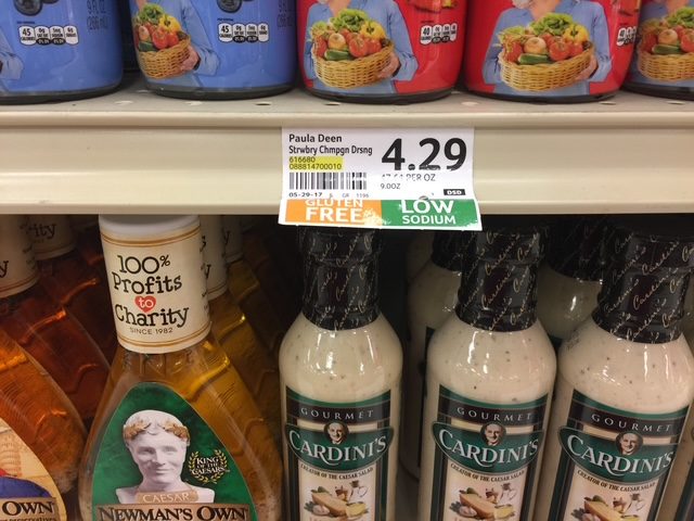 Paula Deen dressings on the retail shelf next to competing brands